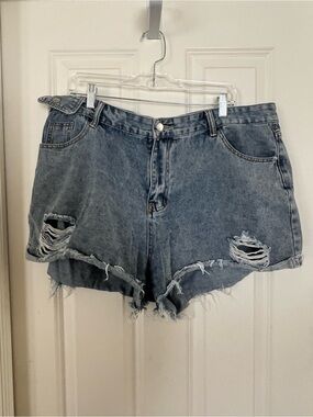 SHEIN Distressed Washed Blue Denim Jean Shorts